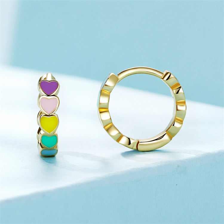 Rainbow Love 14K Gold Huggie Earrings