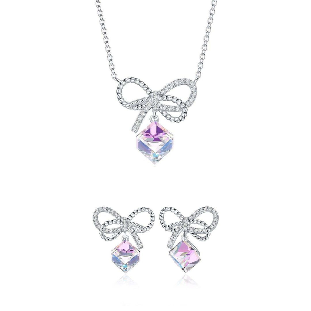 Elegance in Crystal Bows Earrings and Necklace Set