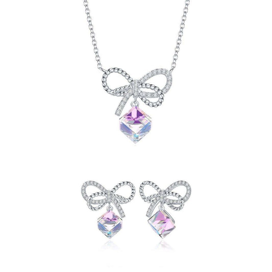 Elegance in Crystal Bows Earrings and Necklace Set