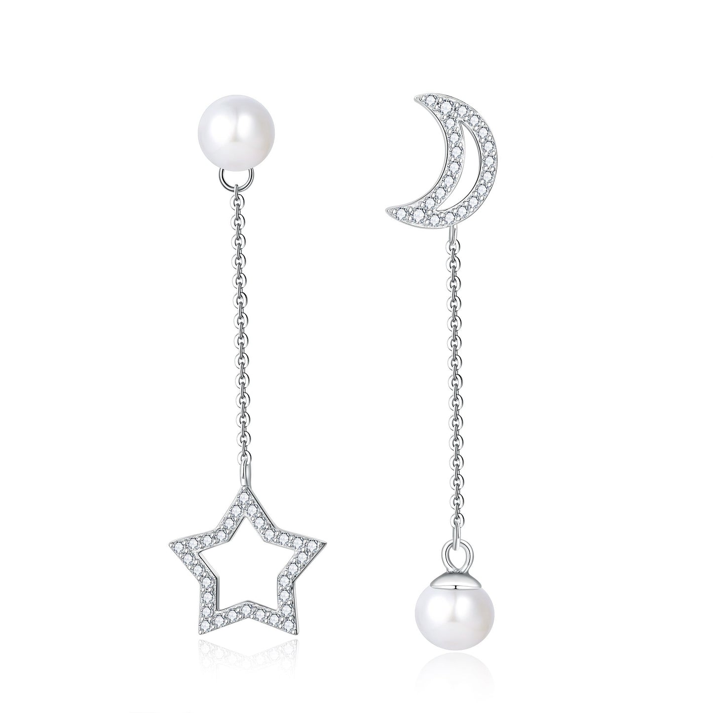 Moon and Star Pearl Earrings