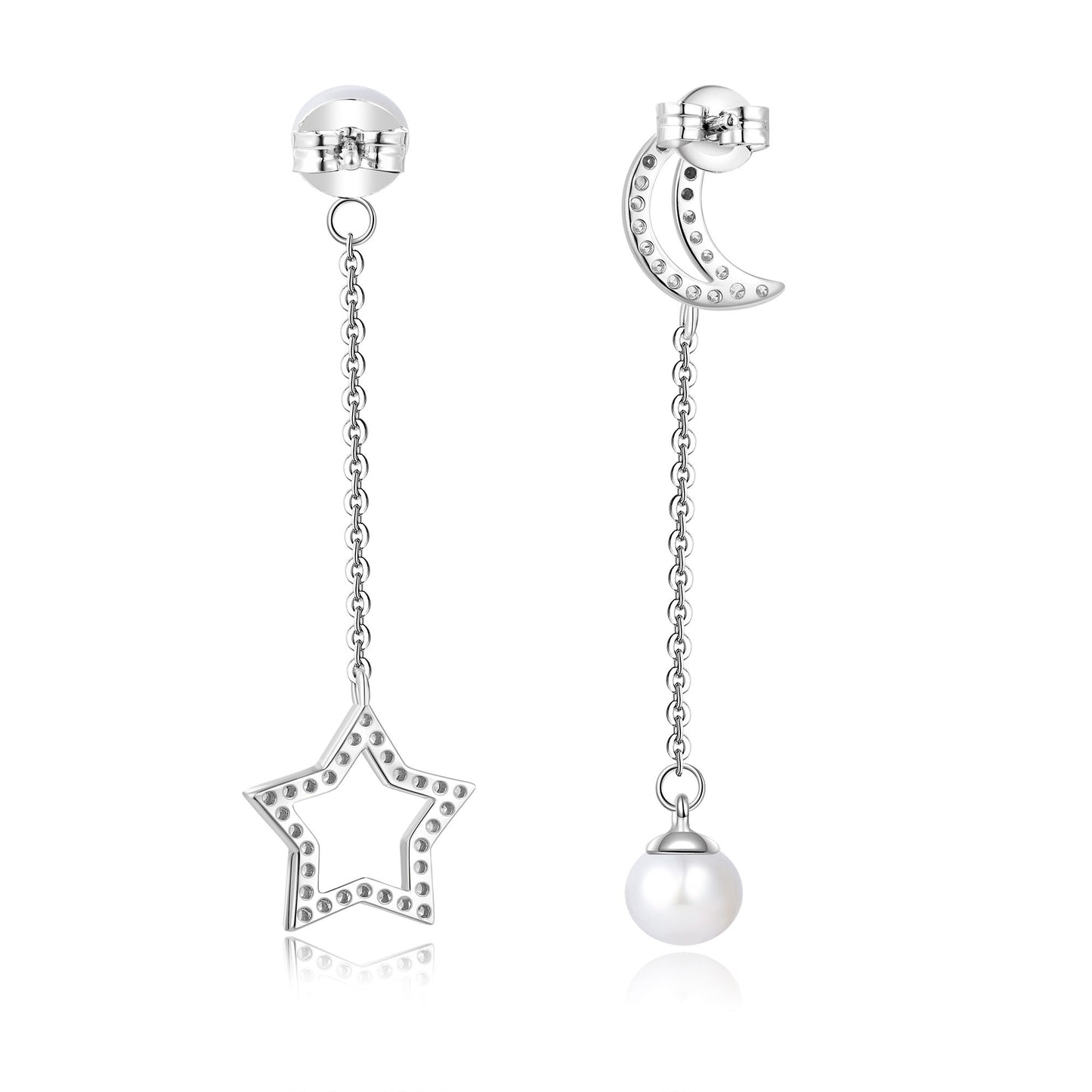 Moon and Star Pearl Earrings