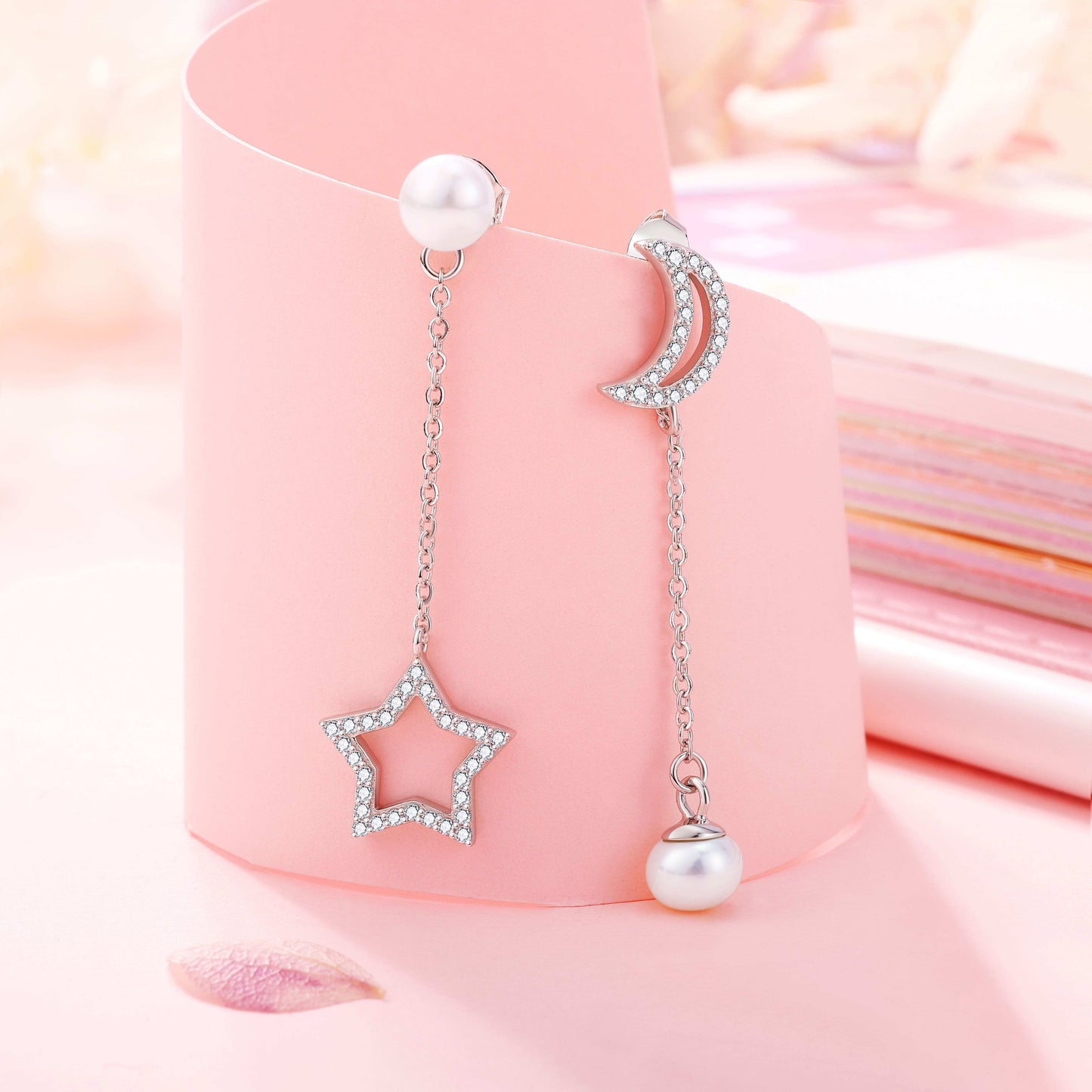 Moon and Star Pearl Earrings