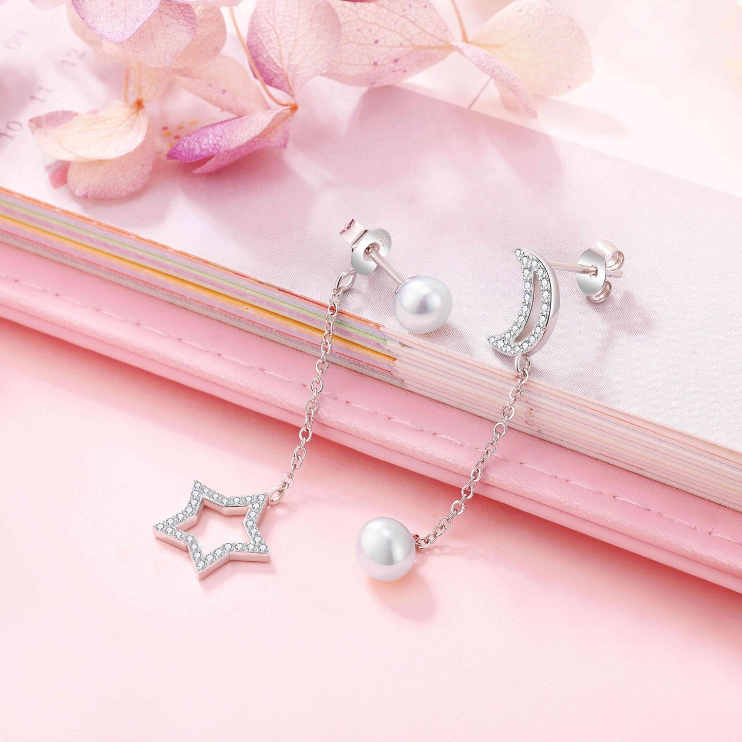 Moon and Star Pearl Earrings